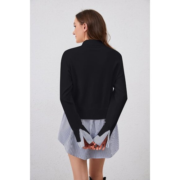 Womens Turtleneck Peplum Sweater 2 in 1 Asymmetrical Hem Striped Top - Picture 4 of 6